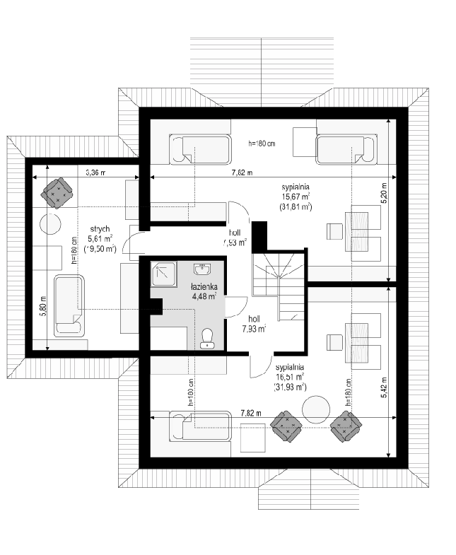 Rzut poddasza POW. 103,6 m²
