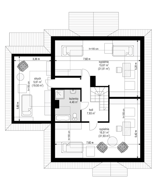 Rzut poddasza POW. 95,6 m²