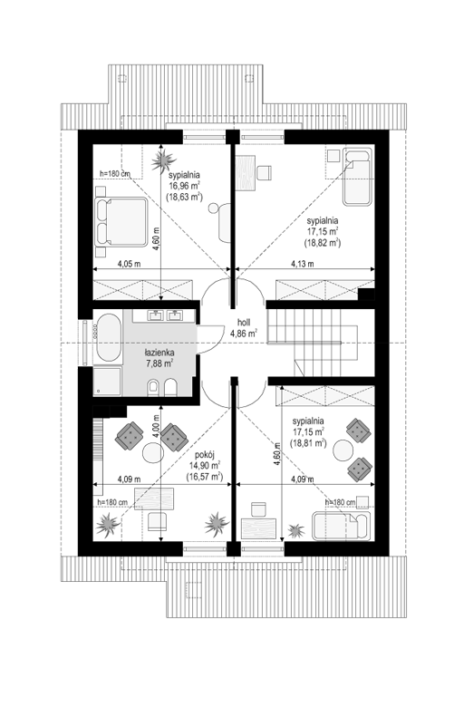 Rzut poddasza POW. 85,6 m²