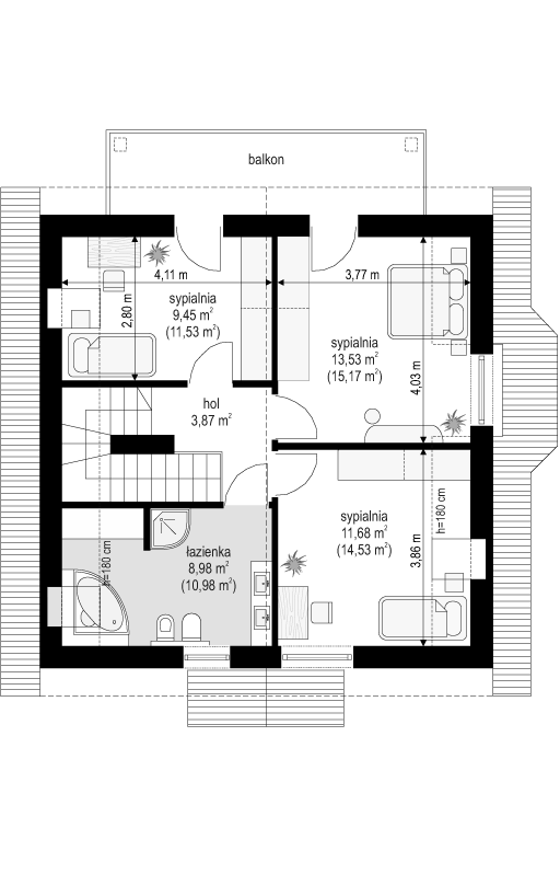 Rzut poddasza POW. 56,1 m²