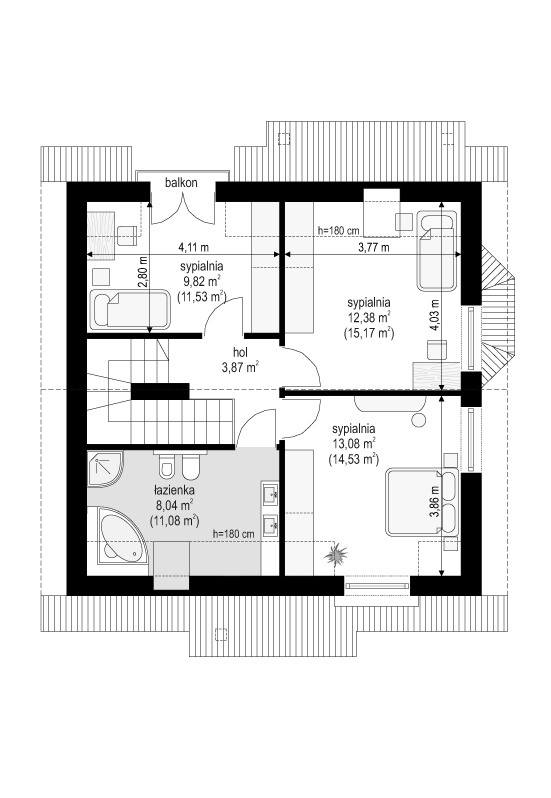 Rzut poddasza POW. 56,2 m²