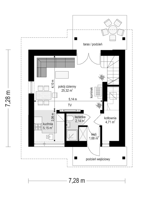 Rzut parteru POW. 39,0 m²