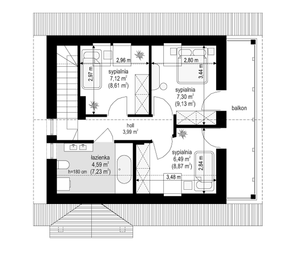 Rzut poddasza POW. 37,8 m²