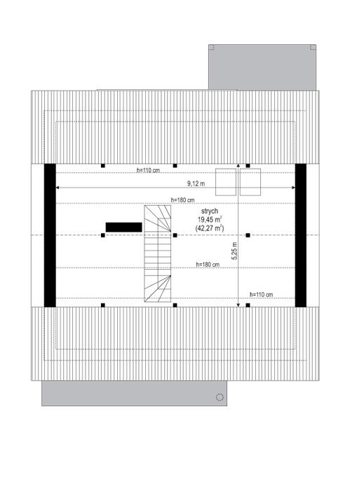 Rzut strychu POW. 42,3 m²