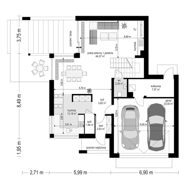 Rzut parteru POW. 109,6 m²