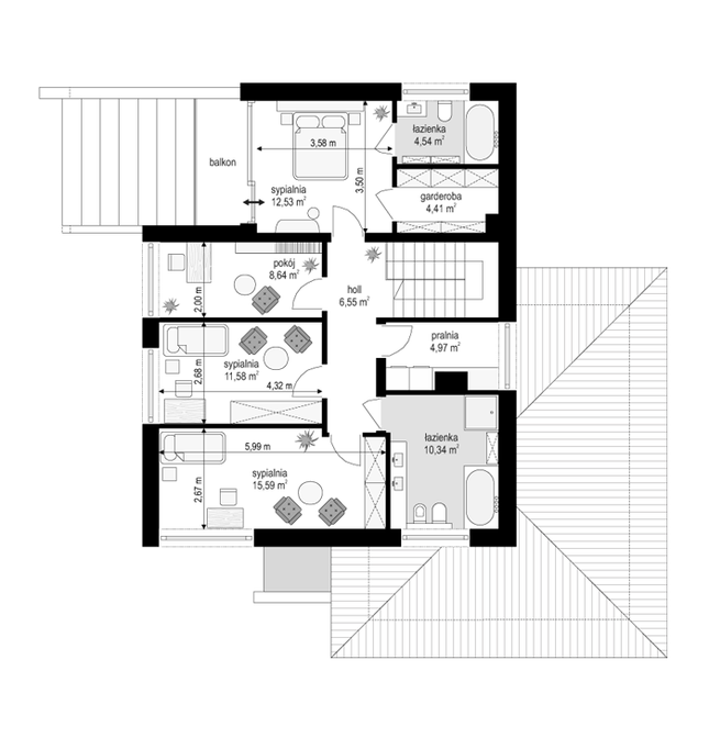 Rzut piętra POW. 79,2 m²