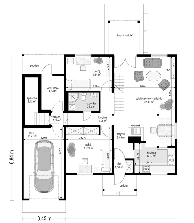 Rzut parteru POW. 106,2 m²