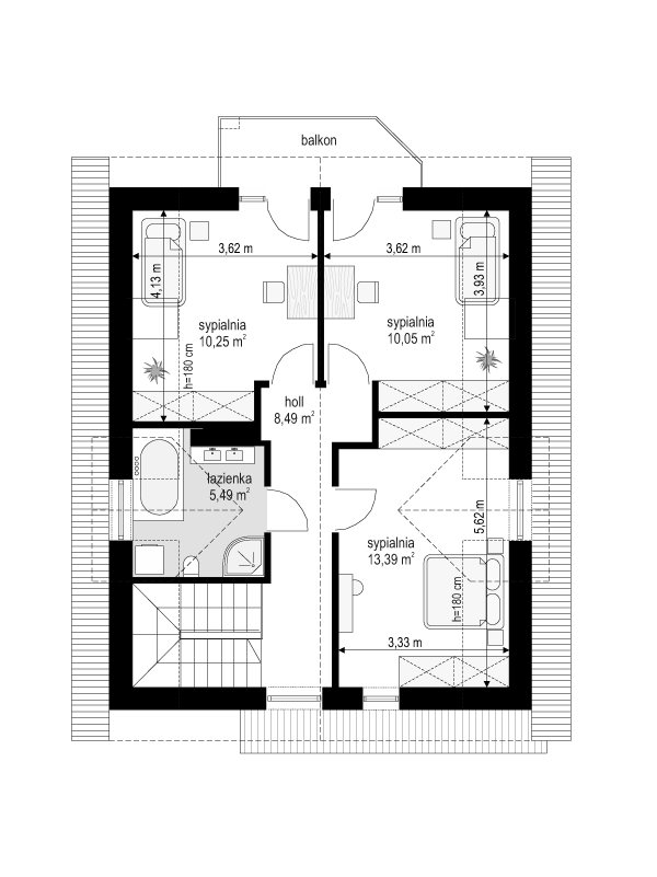 Rzut poddasza POW. 47,7 m²