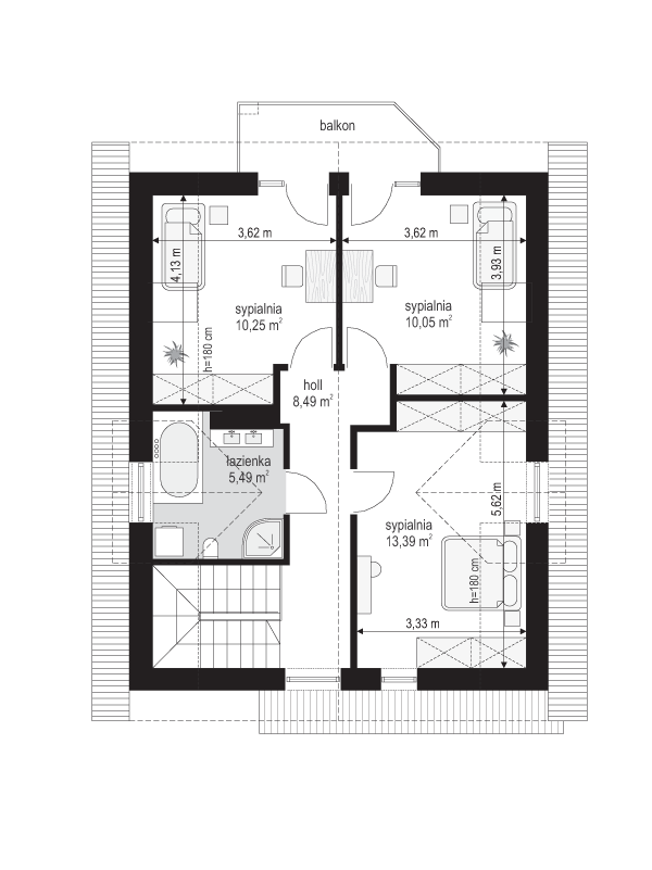Rzut poddasza POW. 47,7 m²