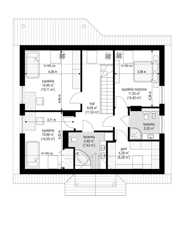 Rzut poddasza POW. 80,5 m²