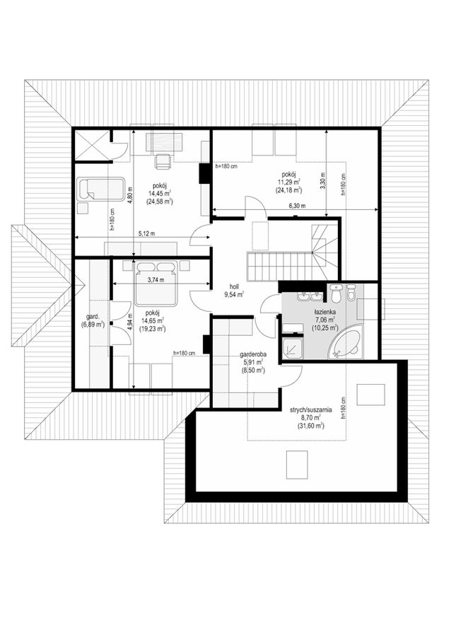 Rzut poddasza POW. 127,9 m²