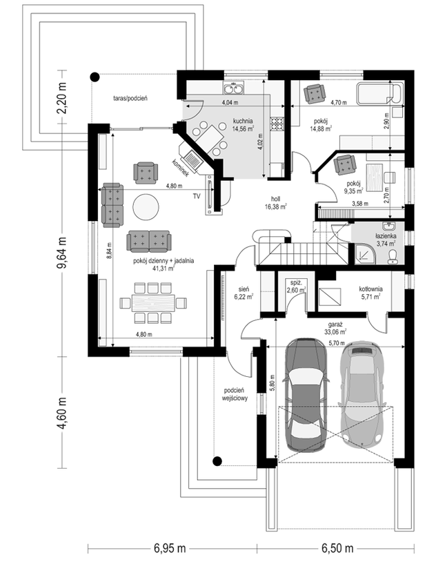 Rzut parteru POW. 147,8 m²