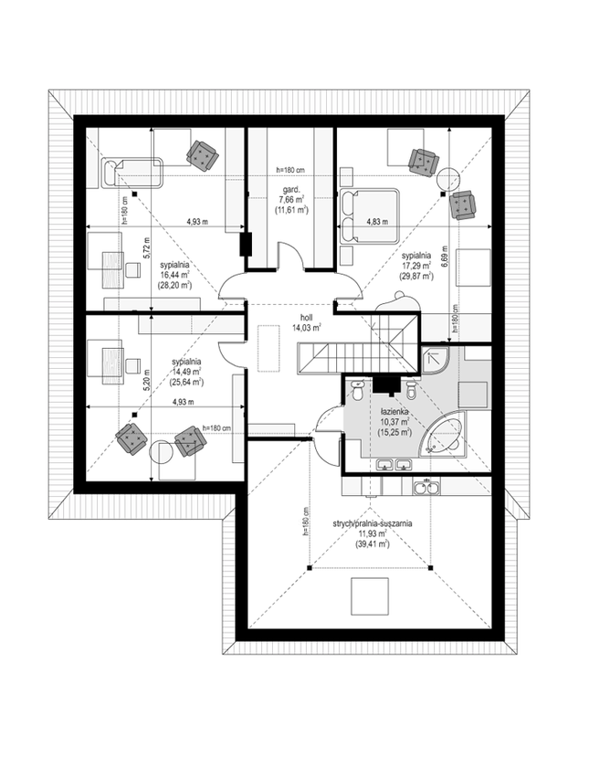 Rzut poddasza POW. 164,0 m²