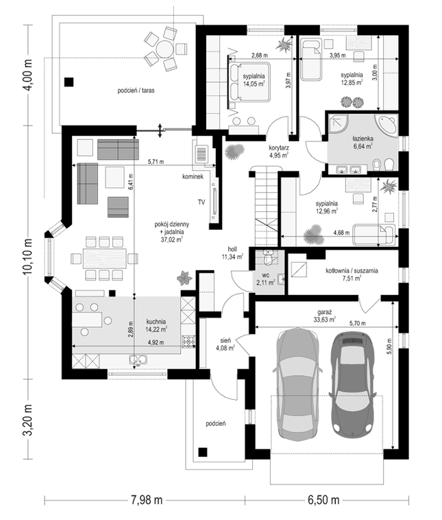 Rzut parteru POW. 161,4 m²