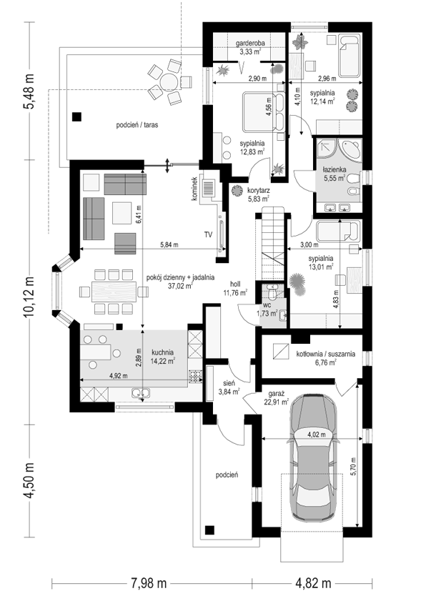 Rzut parteru POW. 150,9 m²