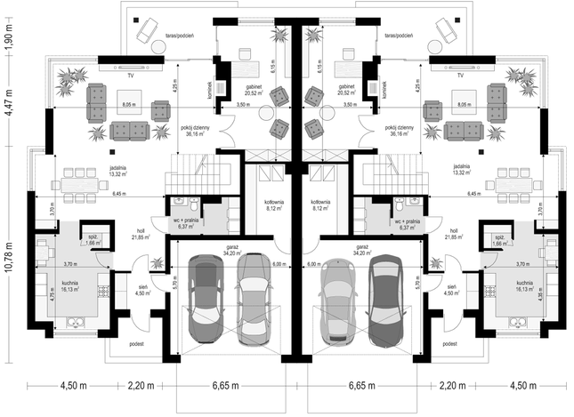 Rzut parteru POW. 162,8 m²