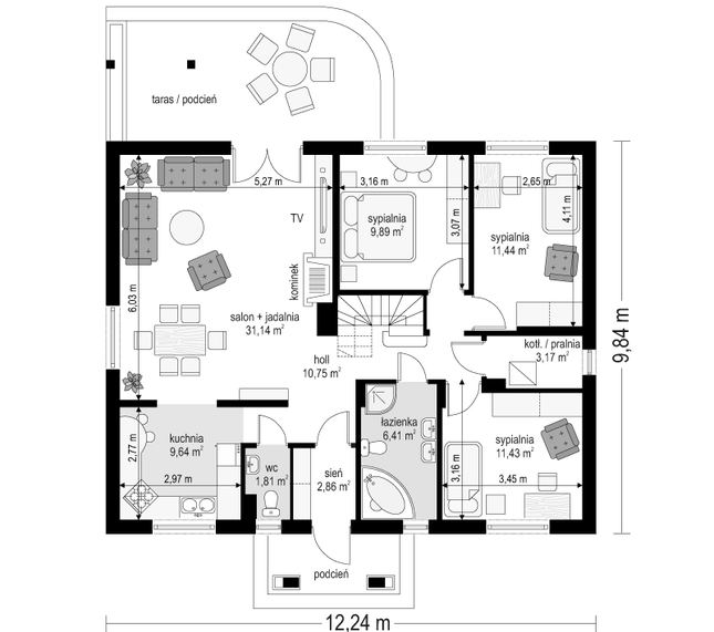 Rzut parteru POW. 98,5 m²