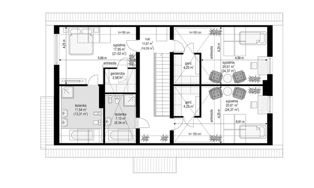 Rzut poddasza POW. 118,0 m²
