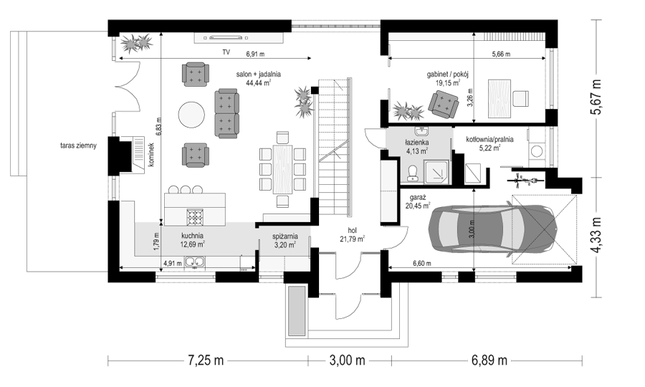 Rzut parteru lustro POW. 131,1 m²