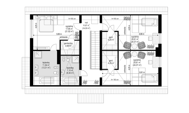 Rzut poddasza POW. 118,0 m²