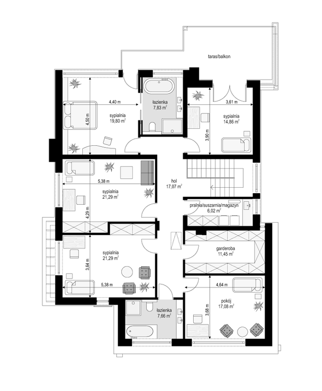 Rzut piętra POW. 144,4 m²