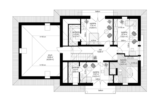 Rzut poddasza POW. 131,3 m²