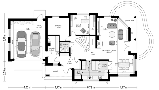 Rzut parteru POW. 180,2 m²