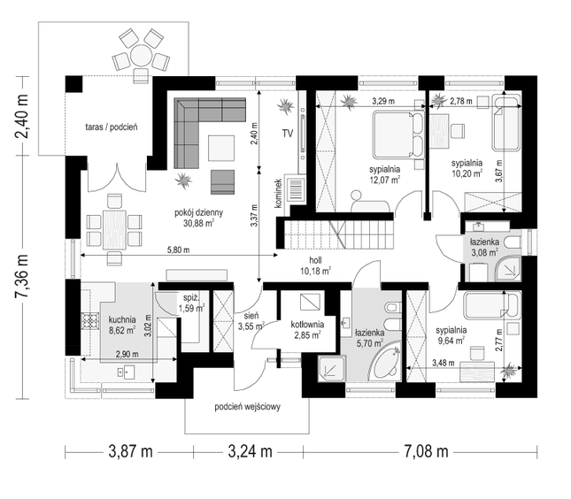 Rzut parteru POW. 98,4 m²