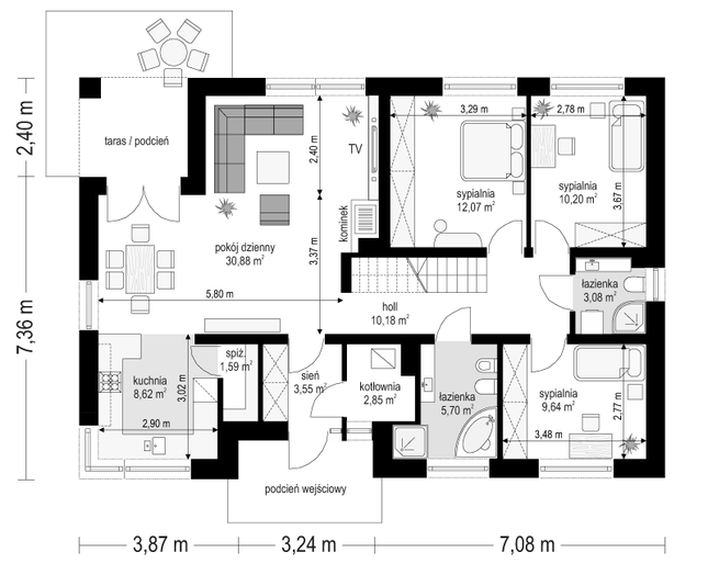Rzut parteru POW. 98,4 m²