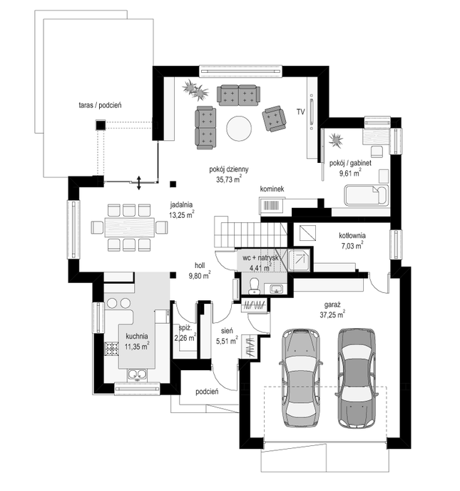 Rzut parteru POW. 136,2 m²