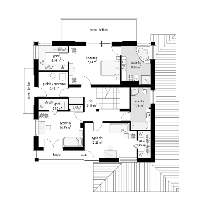 Rzut piętra POW. 91,7 m²