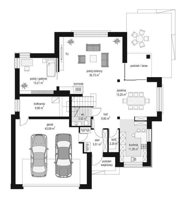 Rzut parteru POW. 147,6 m²