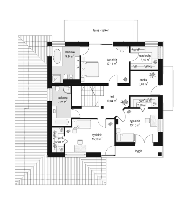Rzut piętra POW. 91,2 m²