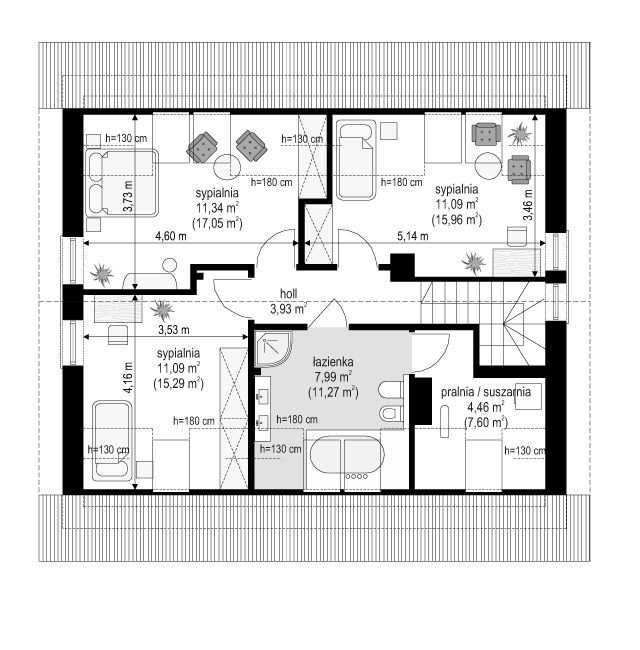 Rzut poddasza POW. 71,1 m²