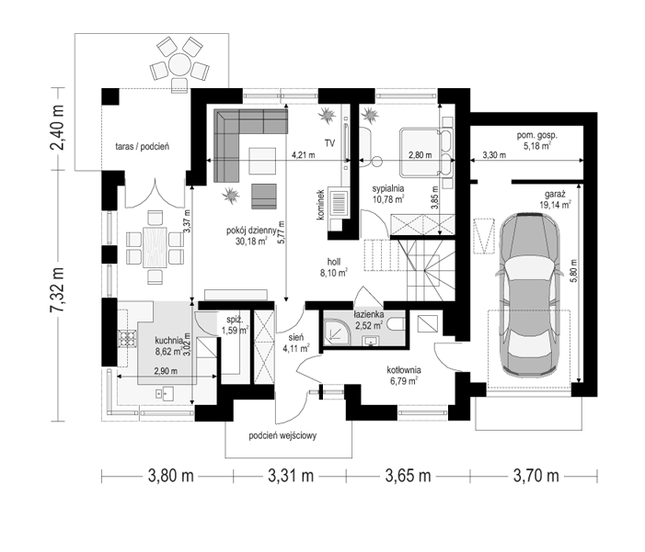 Rzut parteru POW. 97,0 m²