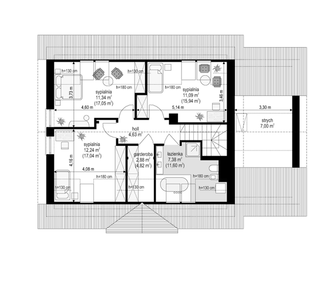 Rzut poddasza POW. 77,9 m²