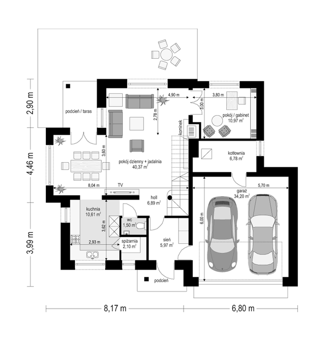 Rzut parteru POW. 119,4 m²