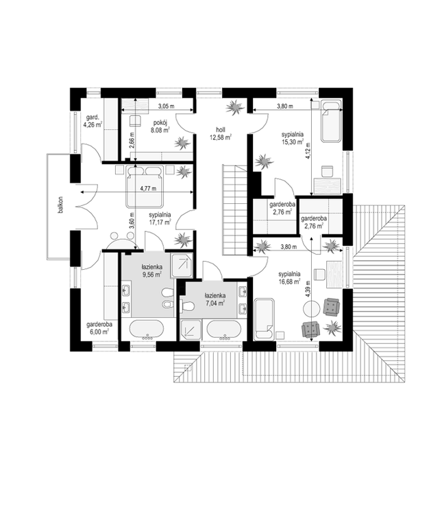 Rzut piętra POW. 102,2 m²