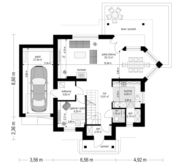 Rzut parteru POW. 97,2 m²
