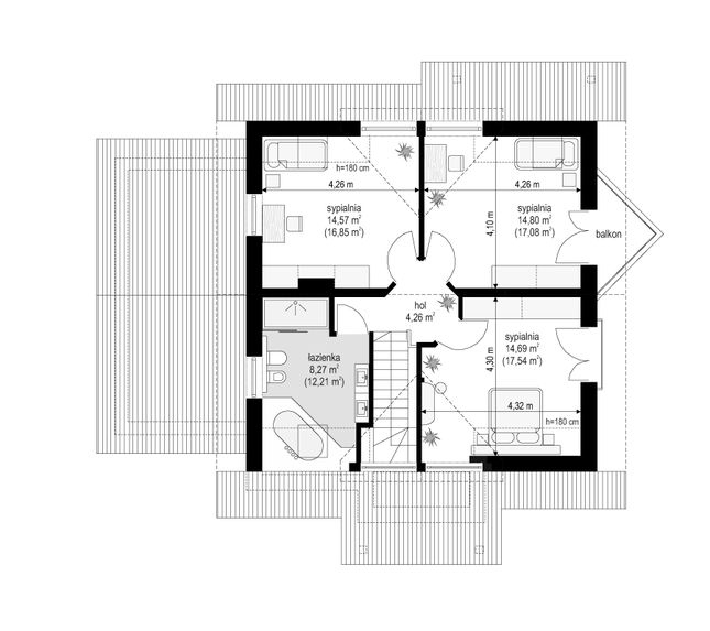 Rzut poddasza POW. 67,9 m²