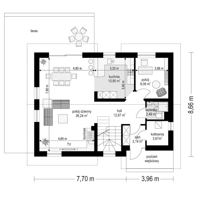 Rzut parteru POW. 78,4 m²