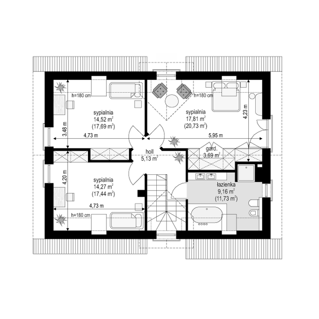 Rzut poddasza POW. 76,4 m²