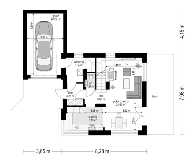Rzut parteru POW. 68,5 m²