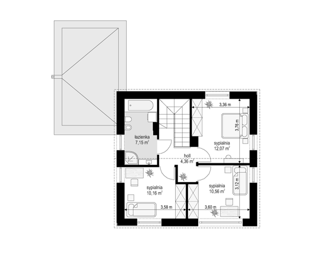 Rzut poddasza POW. 44,3 m²