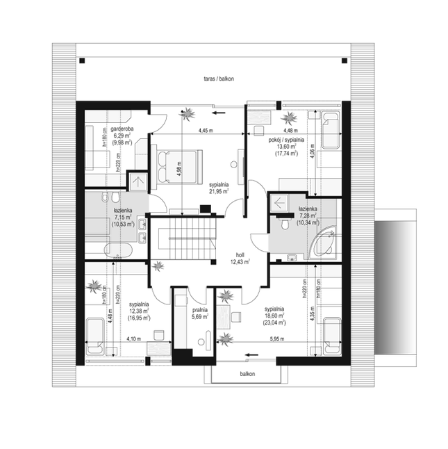 Rzut poddasza POW. 128,7 m²