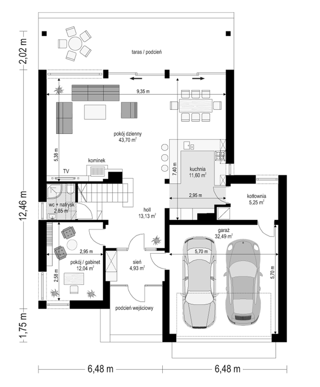 Rzut parteru POW. 126,0 m²