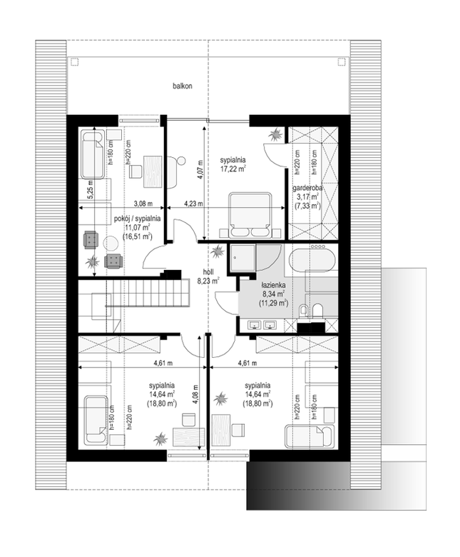 Rzut poddasza POW. 98,2 m²