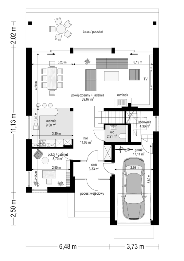 Rzut parteru POW. 96,0 m²