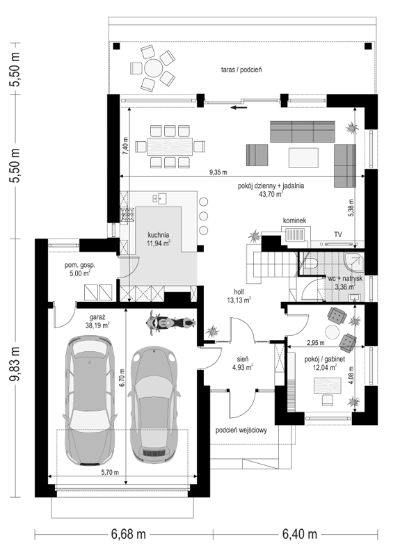 Rzut parteru POW. 132,3 m²