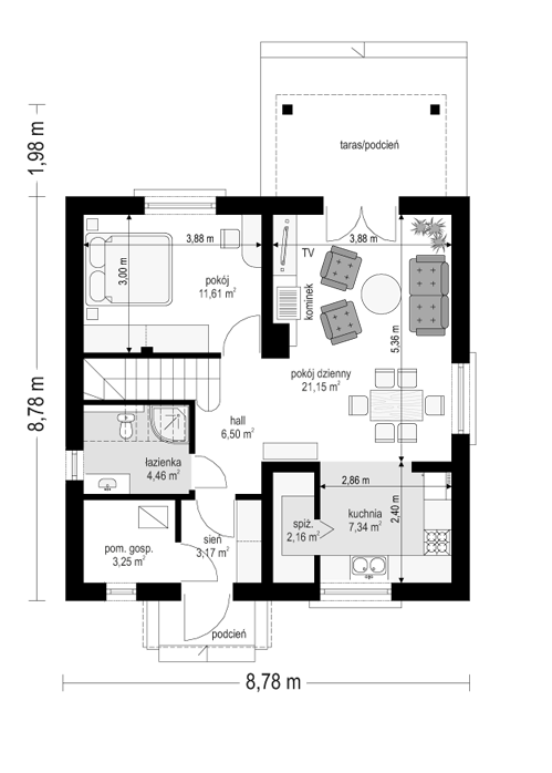 Rzut parteru POW. 59,6 m²